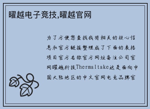 曜越电子竞技,曜越官网